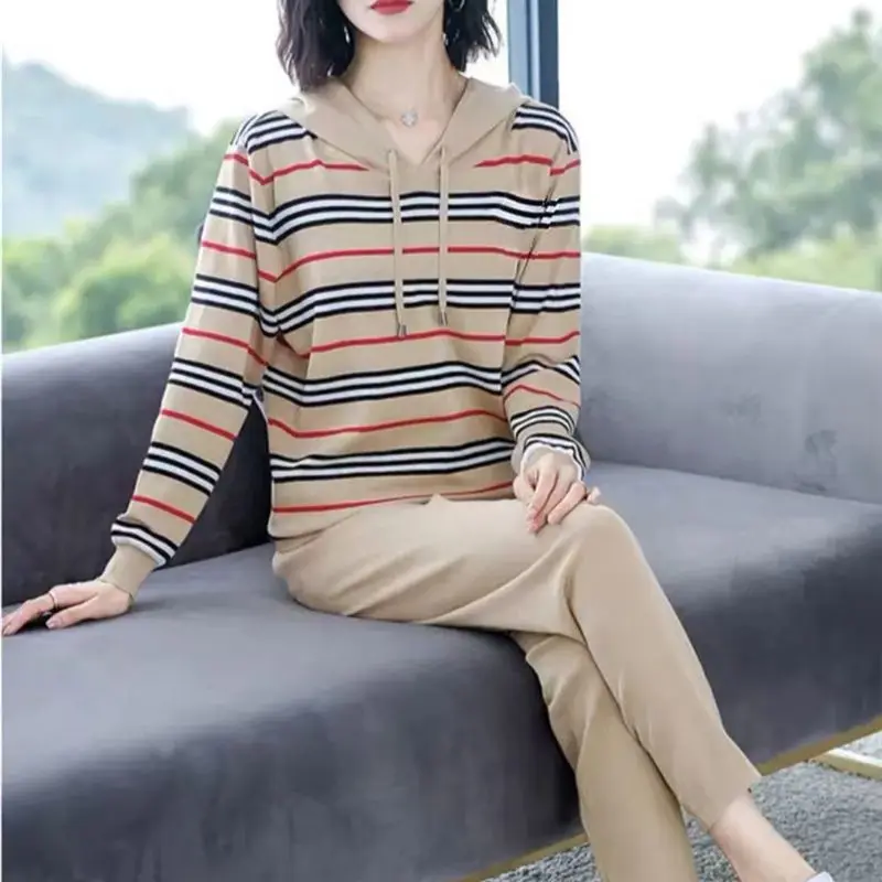 Трикотажные полосатые классические костюмы толстовка с длинным рукавом свитер