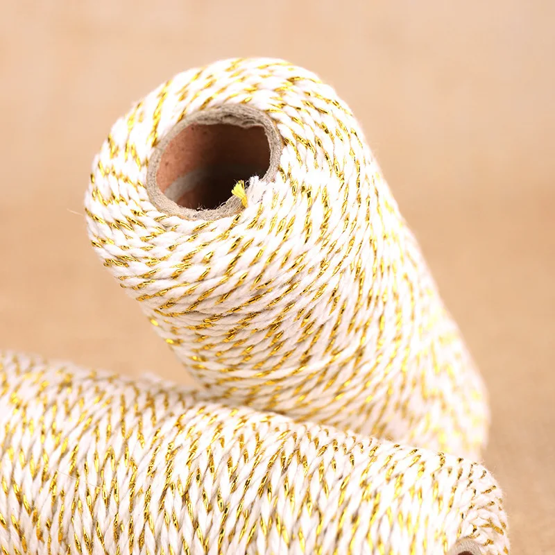 100m/roll 1mm Cords White Cotton Rope Gold Yarn Twisted Cord Twine Gift Packaging Rope Hang Tag String Thread DIY Handmade Craft