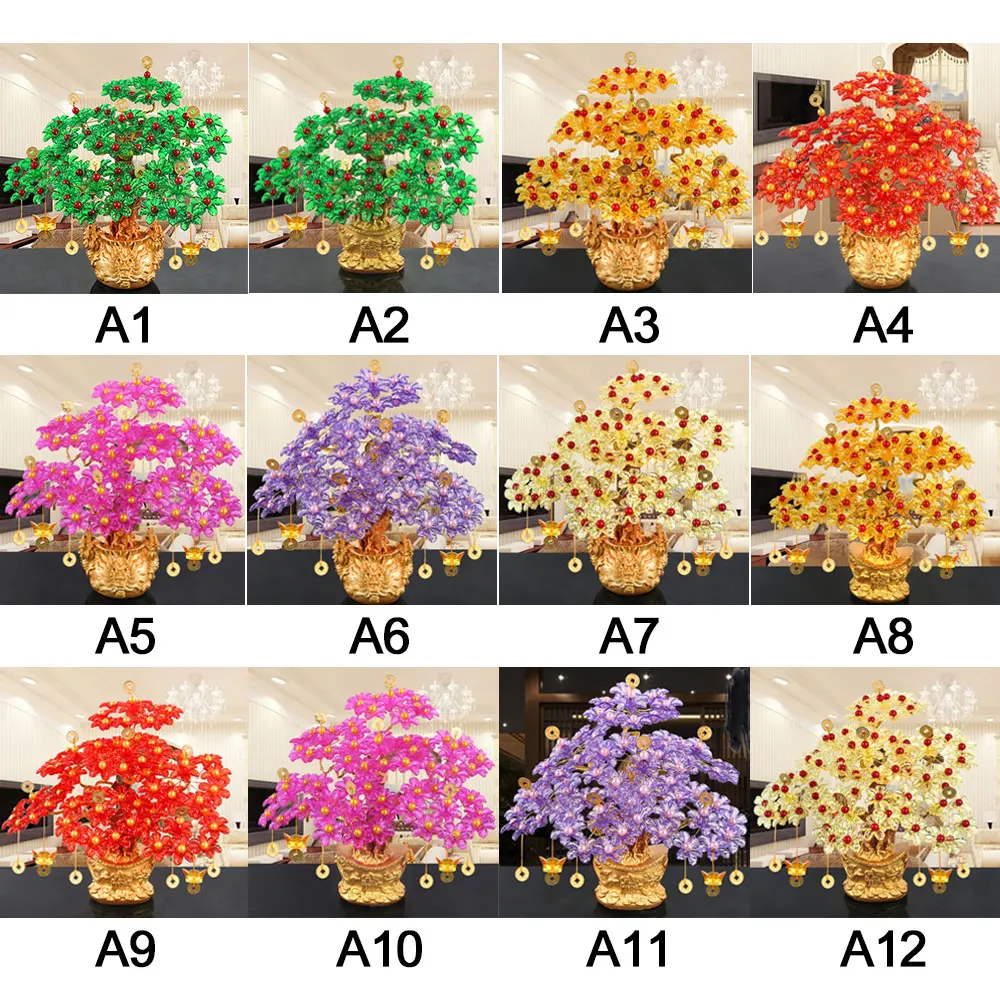 Wealth Luck with Pot Ornaments Acrylic Glass Beaded Money Tree Bonsai Bedroom Ornament Gift Feng Shui Crafts DIY Handmade | Дом и сад