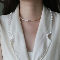 titanium natural pearl choker necklace women stainless steel jewelry designer t show runway party gown wedding japan korean
