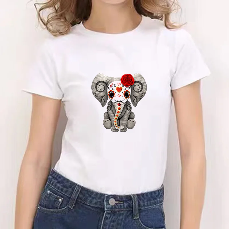 

Women Basic T Shirt Print Kawaii Elephant T Shirts Fashion Summer Aesthetic Tshirt Top Ladies Tees Funny Female T-Shirts Clothes