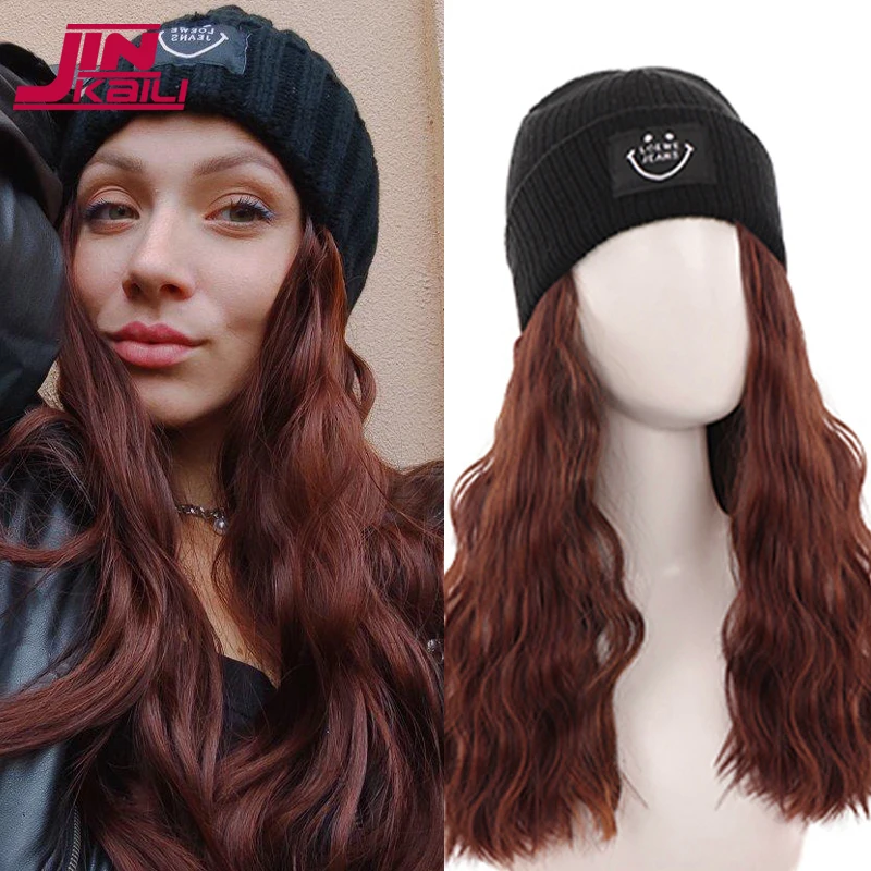 

JINKAILI Synthetic Autumn Winter Women's Beanie Cap Wig Women's Hat Wig Fashion Black Brown Cap Hair Wig Hair Extensions