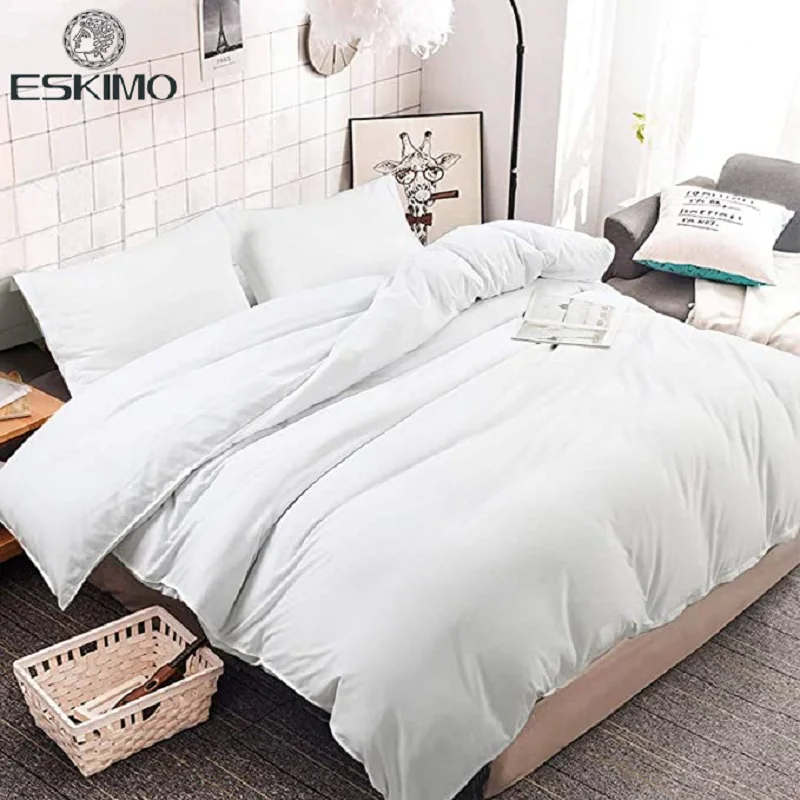 

ESKIMO 3 Pieces Microfiber Duvet Cover Set Solid Color High Quality Hotel Luxury Ultra Silky Premium Set Bedding Soft