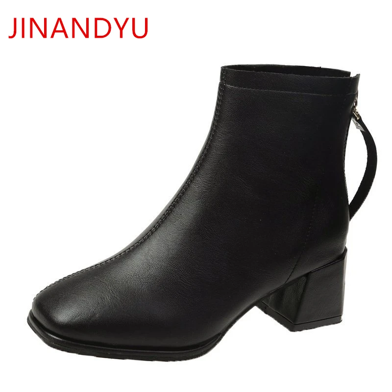 

Kitten Heels Beige Black Short Boots Women Leather Square Toe Shoe for Woman Heel Fashion Zip Autumn Winter Boots Women Heel