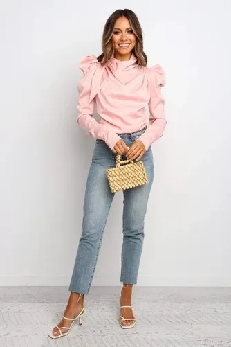 

European and American Autumn Women's Bow Pile Style-Sleeve Long-Sleeved Upper Garment