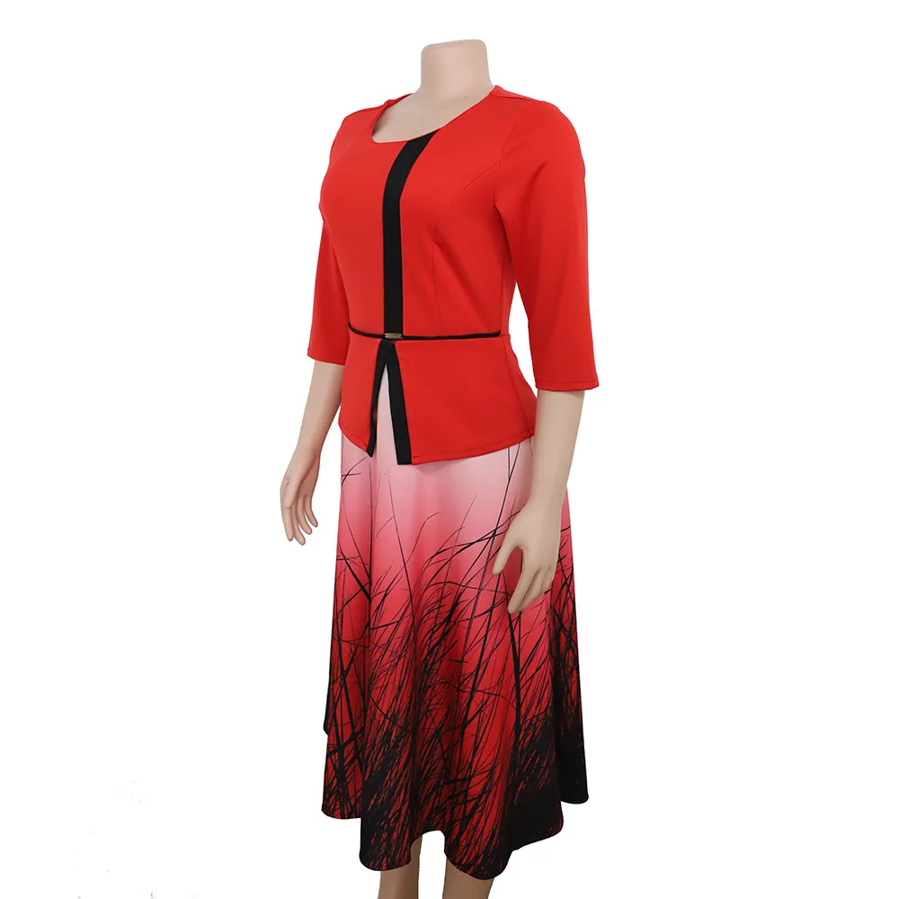 2019 летнее модное популярное OL стильное платье средней длины с круглым вырезом и