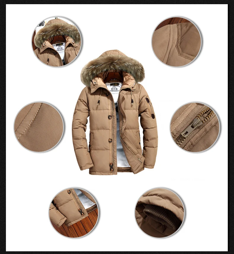 40 Degree Cold Resistant Down Jacket Men Thick Warm 90% White Duck Down Hooded Natural Fur Collar Man Waterproof Mens Down Coat