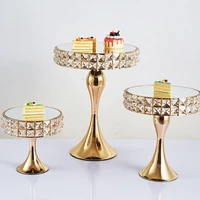 european style golden crystal cake stand electroplating mirror wedding party decoration cake stand tray home decoration