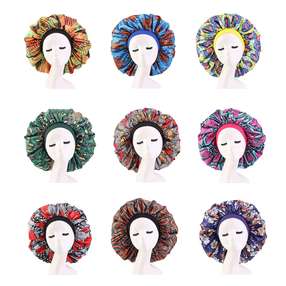 Новая очень большая шапочка для сна с Африканским принтом атласная ткань