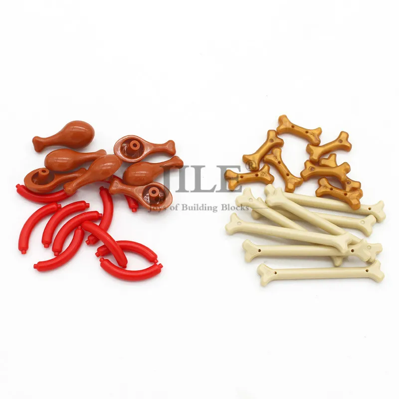 Moc Food Building Blocks Fruit Apple Banana Frish Dish Drumstick Sausage Bone DIY Bricks Bulk Set Compatible with City View Toys