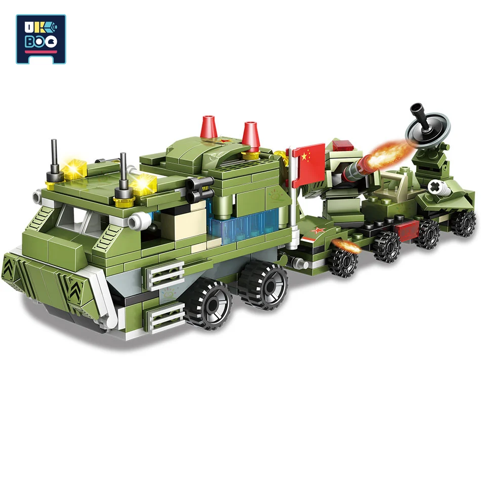 

UKBOO 407PCS City Military Assembling Truck Model Building Blocks WW2 Tank Fighter Ship Weapon Soldier Figures Toys for Children