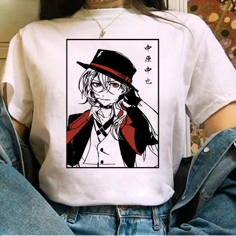 

Забавная мультяшная футболка Bungou с изображением бродячих собак, Женская милая уличная футболка с коротким рукавом в стиле аниме Харадзюку, ...