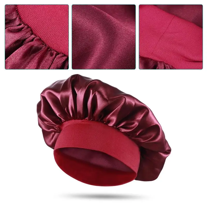 Широкие боковые эластичные ночные Кепки атласная Чепчик для сна выпадения волос