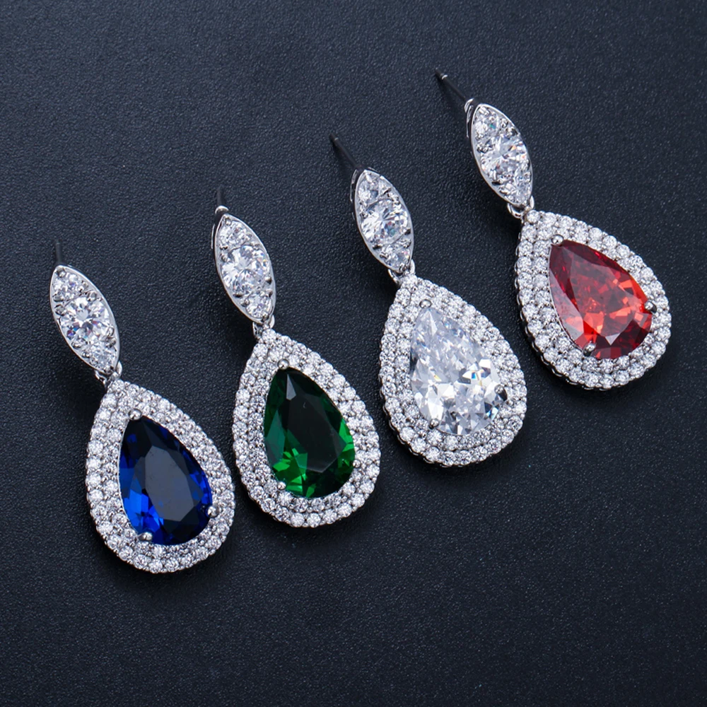 ThreeGraces известный бренд классический капли воды серебряный цвет кубический циркон Королевский синий Свадебный костюм Ювелирные наборы для женщин JS105