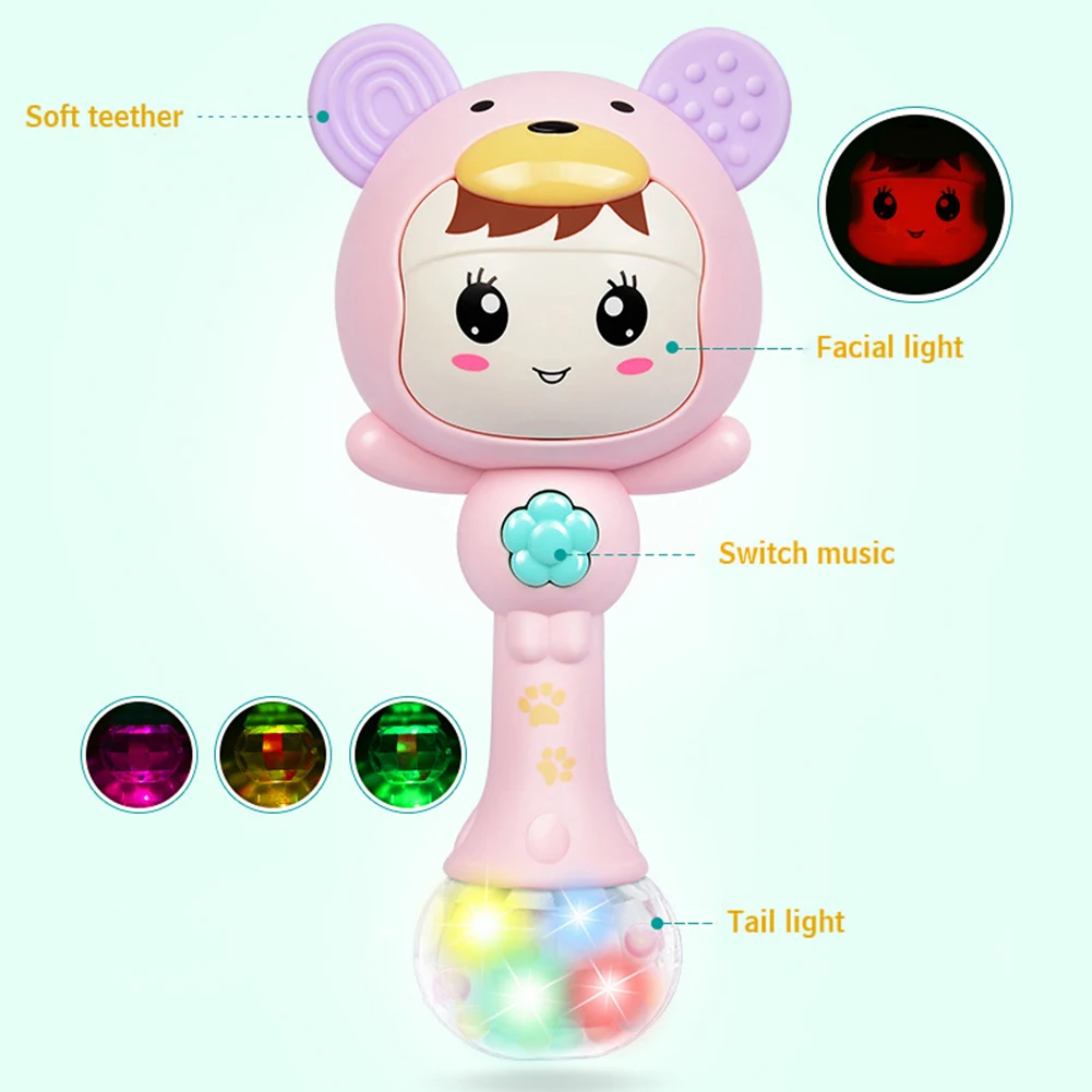 LED Glowing Hand Rattle Music Sand Hammer Soft Teether Development Baby Toy Intelligence Developmental Toys For Newborn Baby