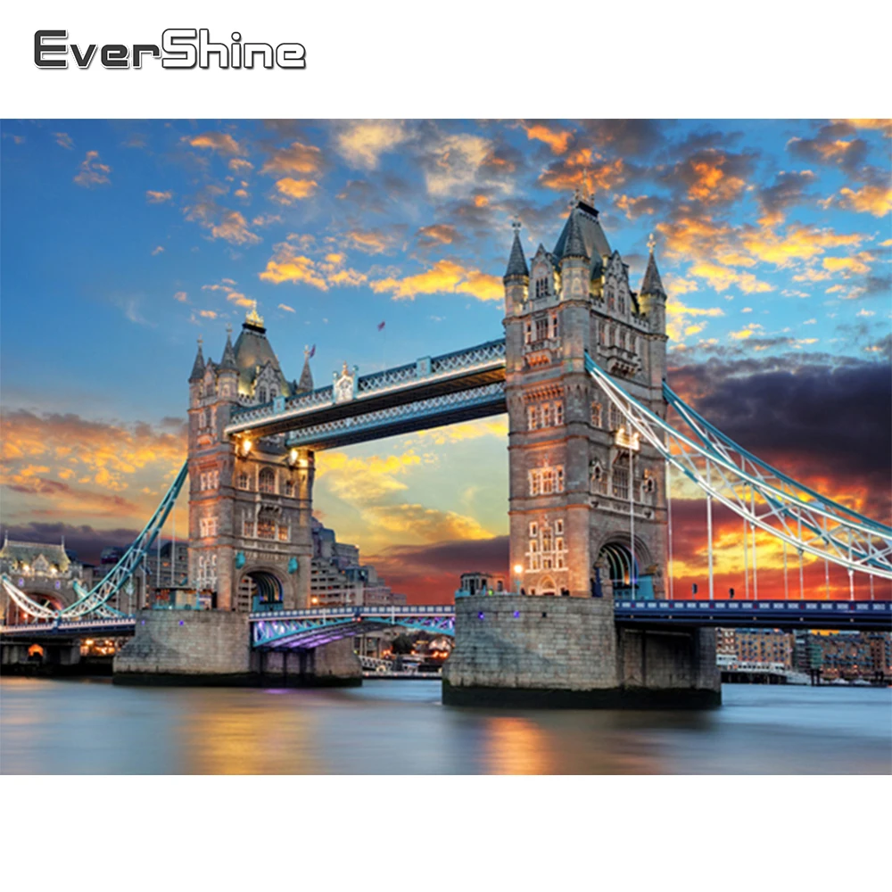 

EverShine алмазная живопись живописная картина Стразы 5D алмазная Вышивка Набор для вышивки крестиком мозаичный мост настенное искусство