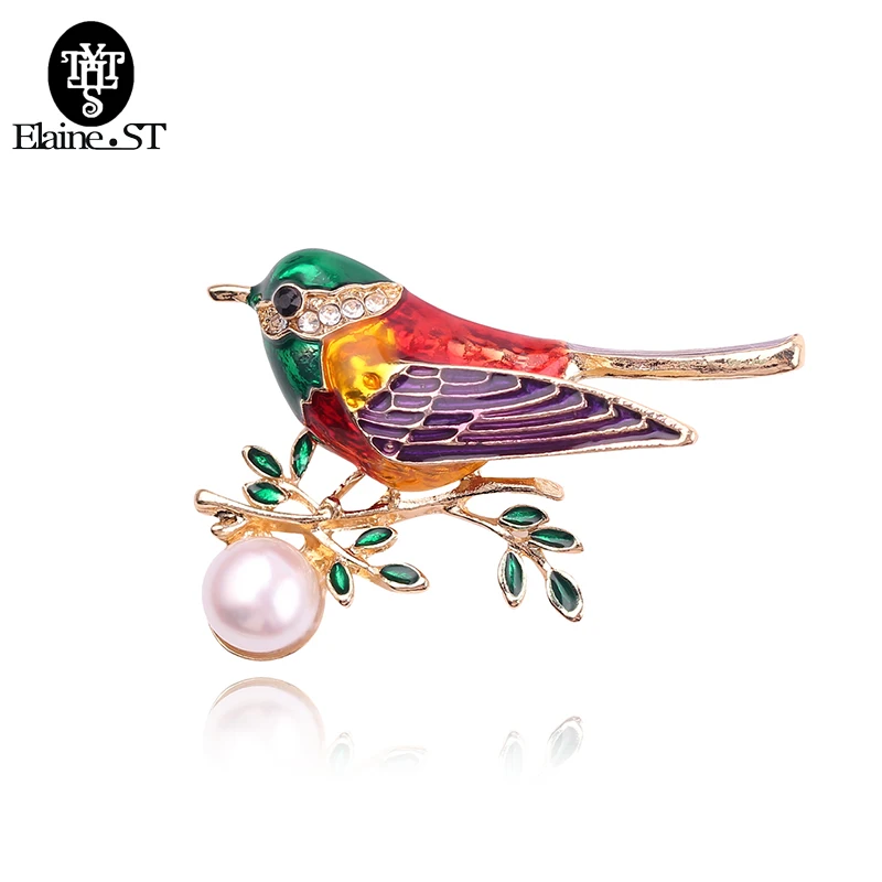 Стразы Эмаль красочная Иволга птица ветка Брошь Хрустальный жемчуг для женщин