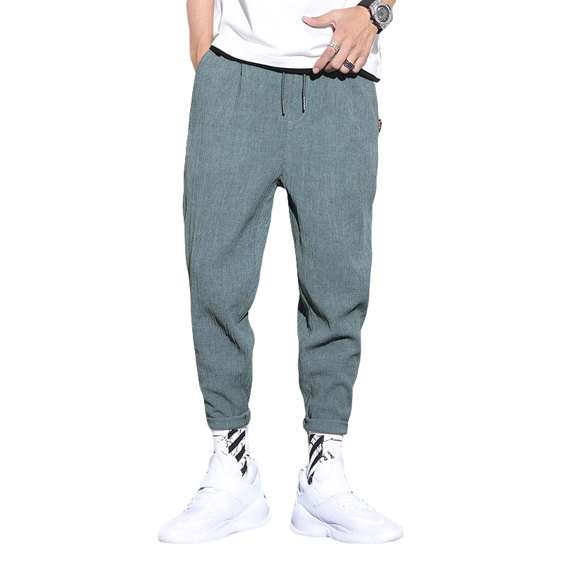 

Summer nine-point pants men's ice silk trend loose casual pants straight elastic waist youth pants thin section/ pants