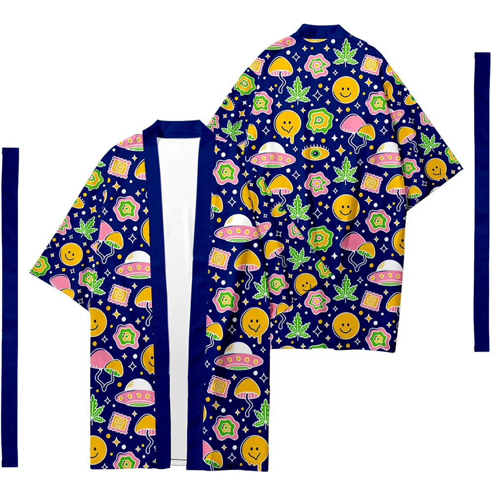 Кимоно мужское в этническом стиле длинная рубашка японском юката с принтом