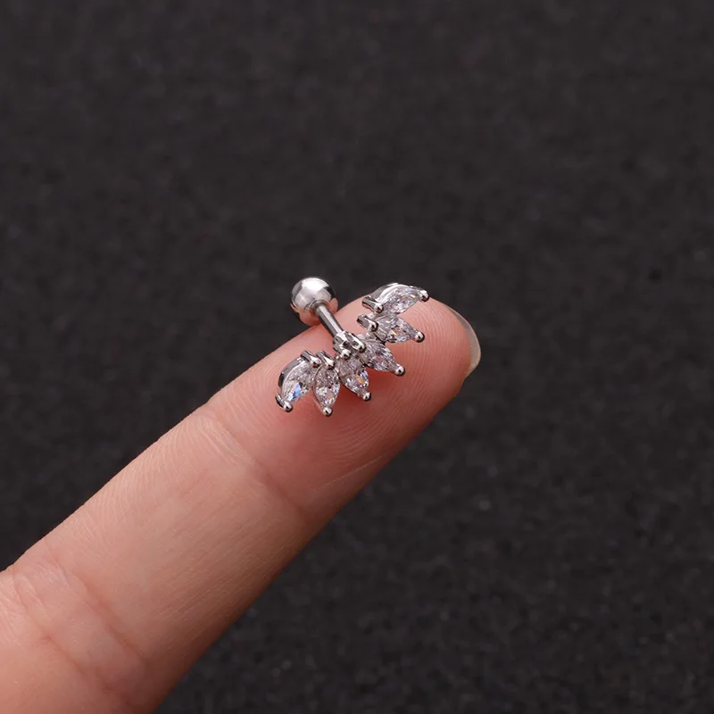 Style 18 1 шт. Золотая белая луна звезда цветок сердце крест маркиза сталь Штанга CZ Tragus Diath хрящевая спираль Грач пирсинг серьги - Окраска металла: Style 18
