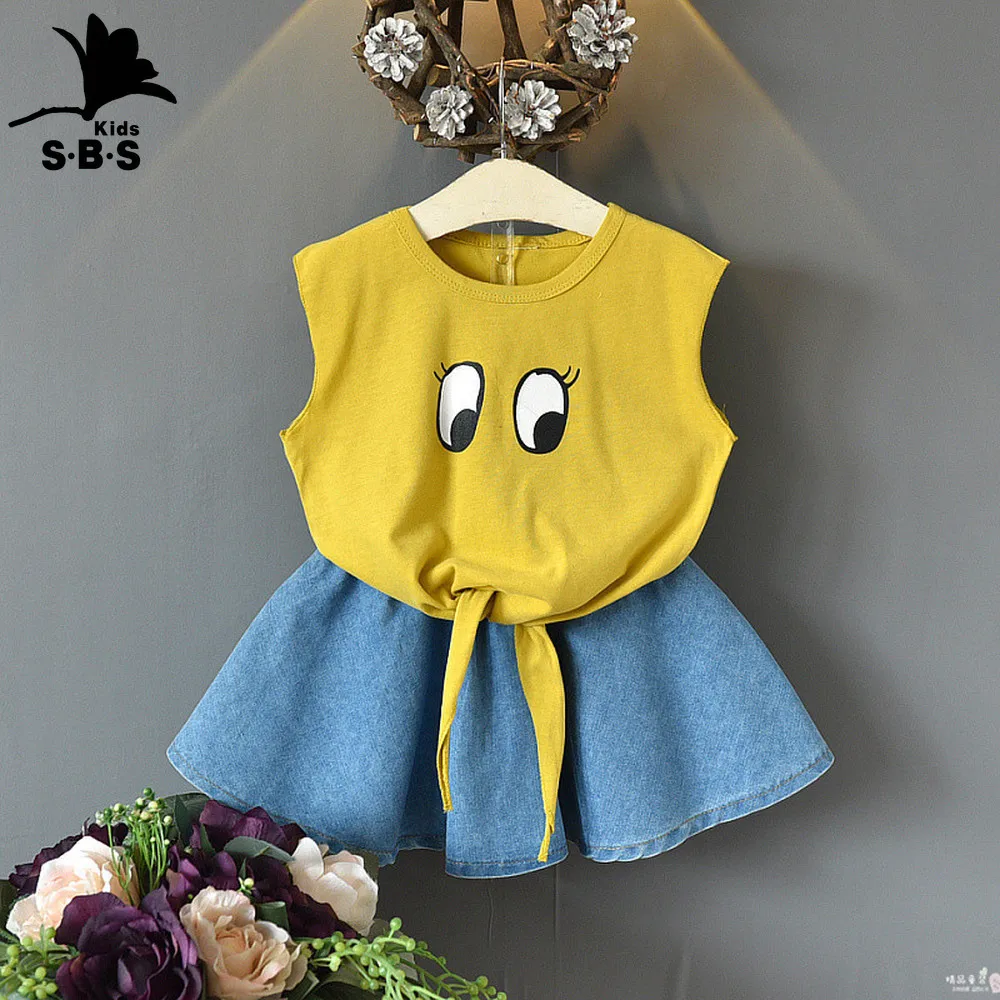 Костюм для девочек Новинка лета 2019 Корейская футболка без рукавов с рисунком