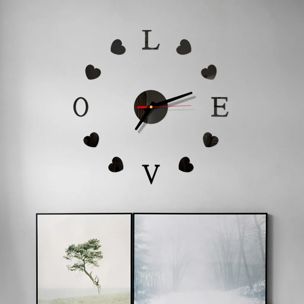 

Love Hearts DIY Wall Clock Brief Quartz Modern Design Home Acrylic Mirror Reloj De Pared Frameless Klok Mute Movement Silent