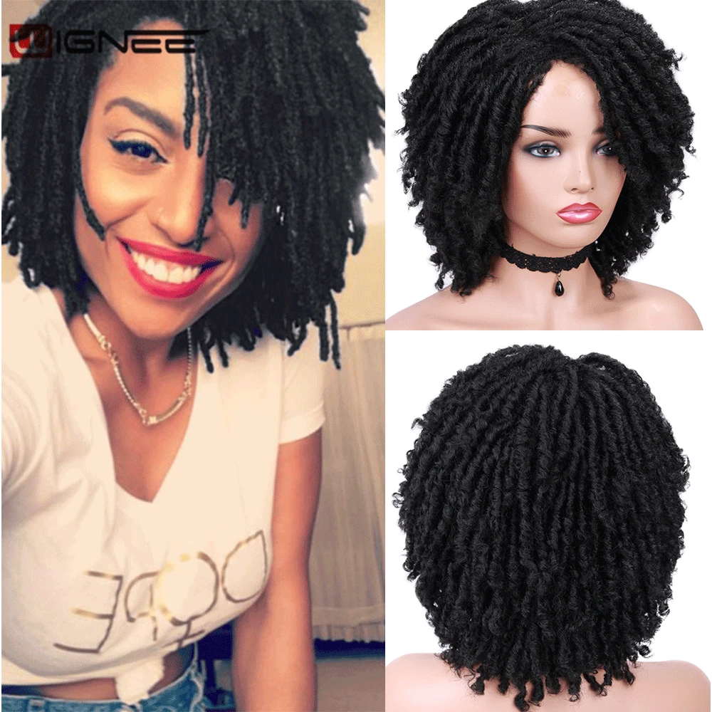 

Wignee Short Synthetic Wigs Soft Faux locs Black For Women Dreadlock Dreads Braiding Crochet Twist African Fiber Daily Hair Wigs