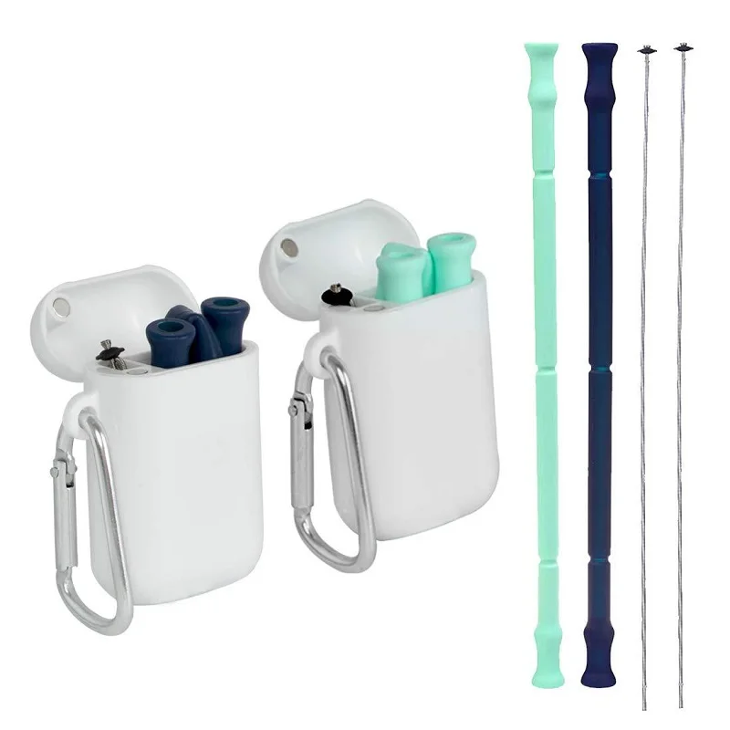 Портативная Складная Силиконовая соломинки многократного использования