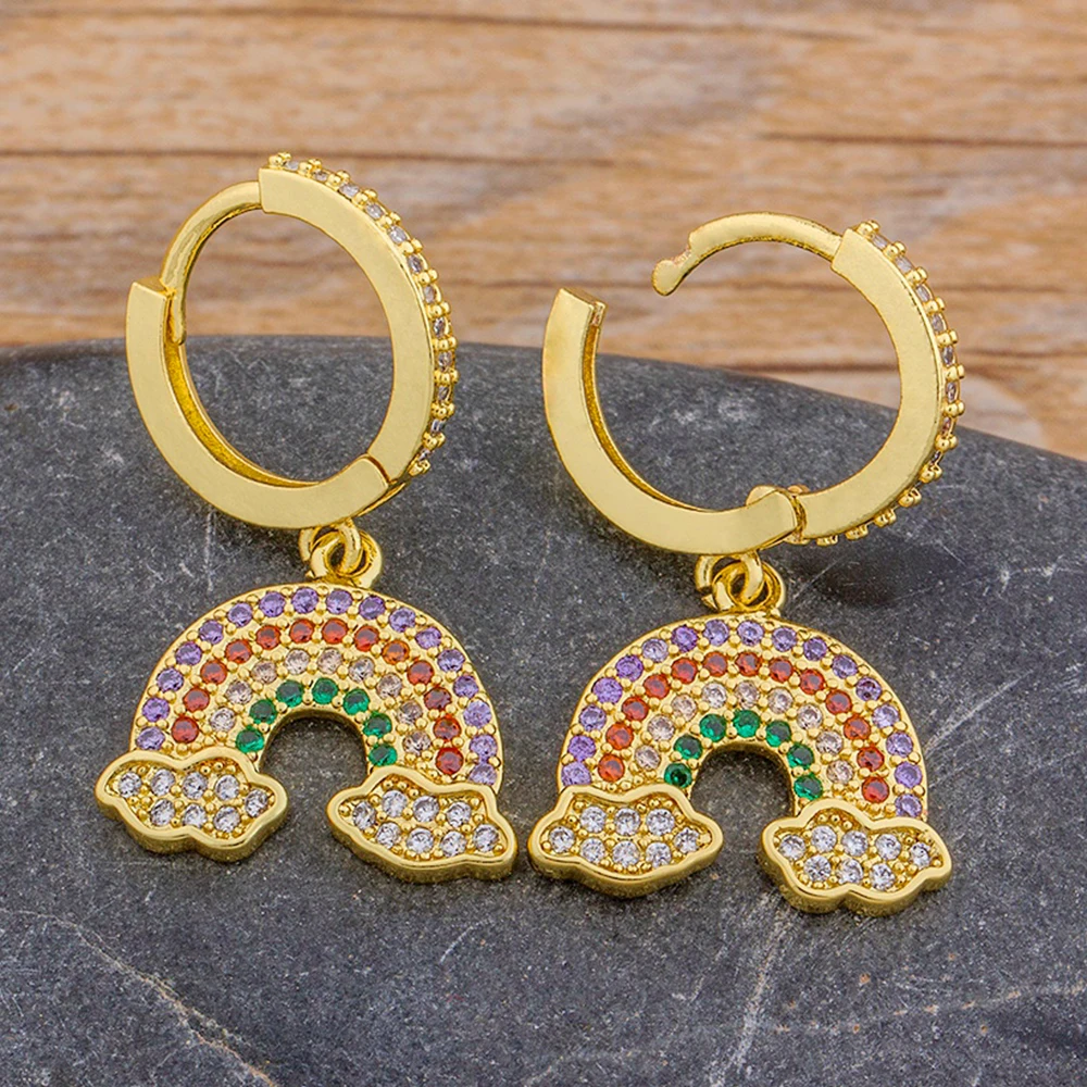 

Korean Fashion Statement Rainbow Hanging Dangle Earrings Colorful Rhinestone Drop Earrings For Women Modern Female Jewelry