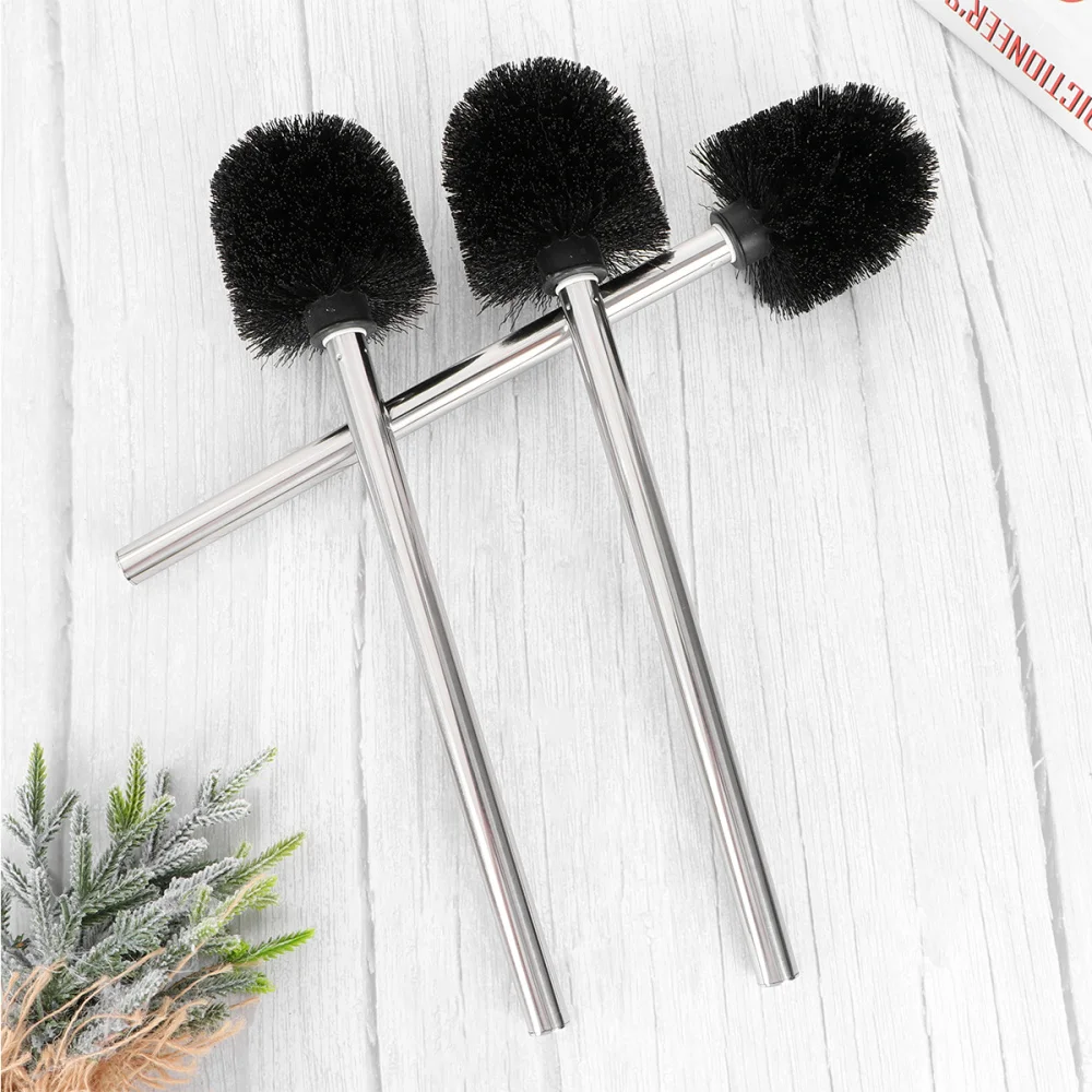

WINOMO 3pcs Plastic Toilet Brushes with Stainless Steel Handle (Black)