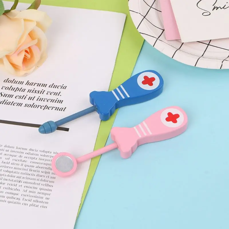 

6Pcs Baby Toys Doctor Set Play Wooden Dental Tools Simulation Medicine Box DXAD