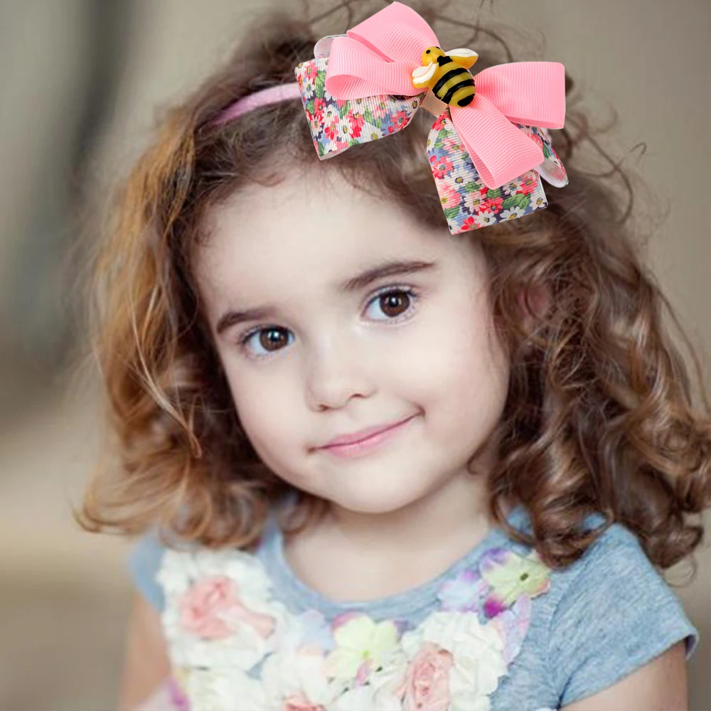 

CN 5'' Large Bee Hairbands With Satin Covered for Girls Kids Handmade Solid Stack Headband Hair Hoop Fashion Hair Accessories