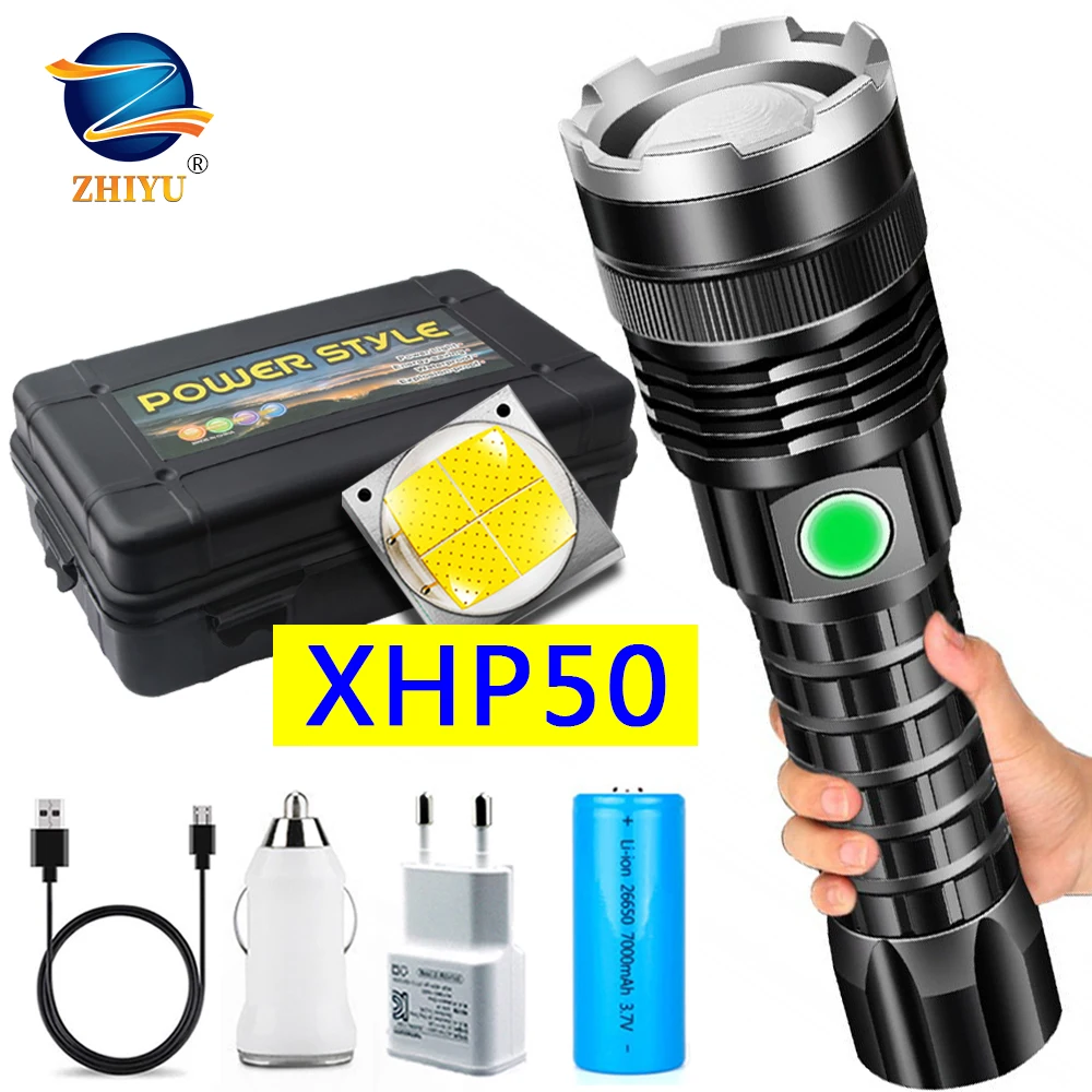

XHP50 4-core Led Flashlight Power Display Function Torch Usb Rechargeable 18650 or 26650 Battery Zoomable Aluminum Alloy Lantern