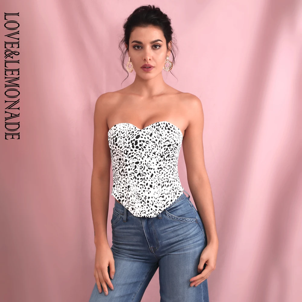 Сексуальное платье бандо LOVE & LEMONADE белый топ с леопардовым принтом поддержкой