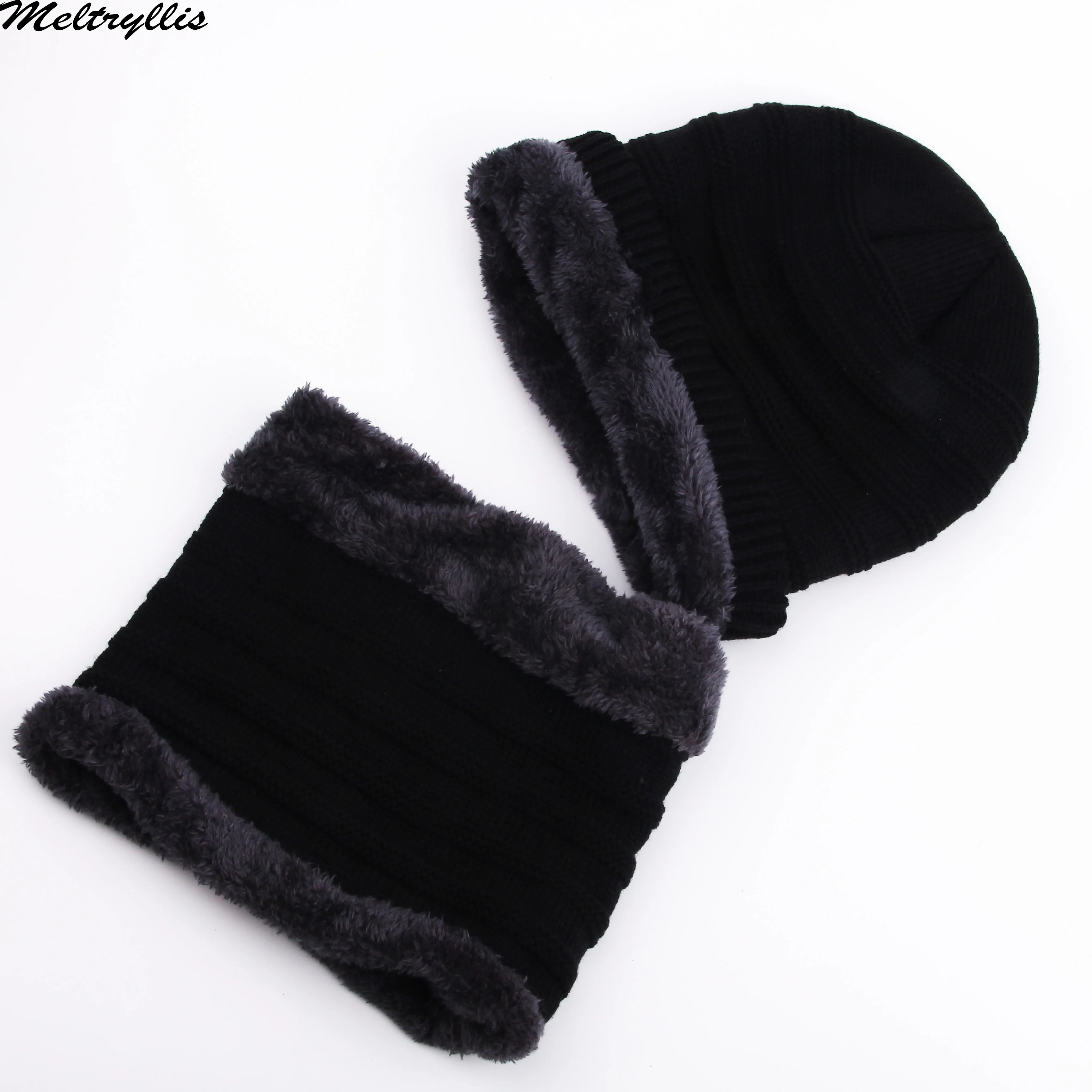 [Meltryllis] Neck warmer winter hat scarf cap Fashion men wemen knitted Beanie Knit Hat Skullies Beanies Fluffy Thick Kalpak | Аксессуары