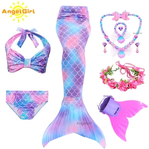 angelgirl 2021 kids mermaid tails bikini bathing children suit swimsuit with monofin for girls princess costume swimmable suit free global shipping