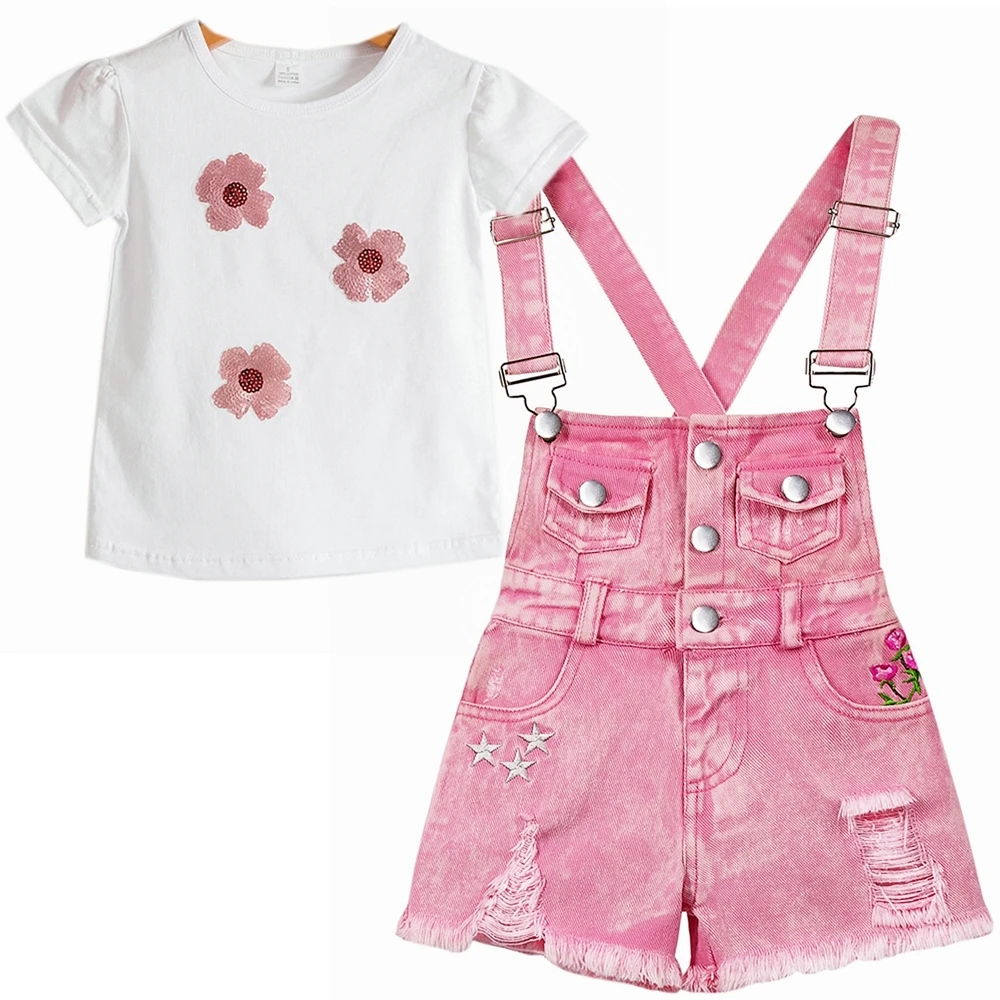 Chumhey 0-11T Summer Children's Clothing Sets Jeans For Girls Pants Kids Denim Overalls Suspender Shorts Pink Jumpsuit Trousers