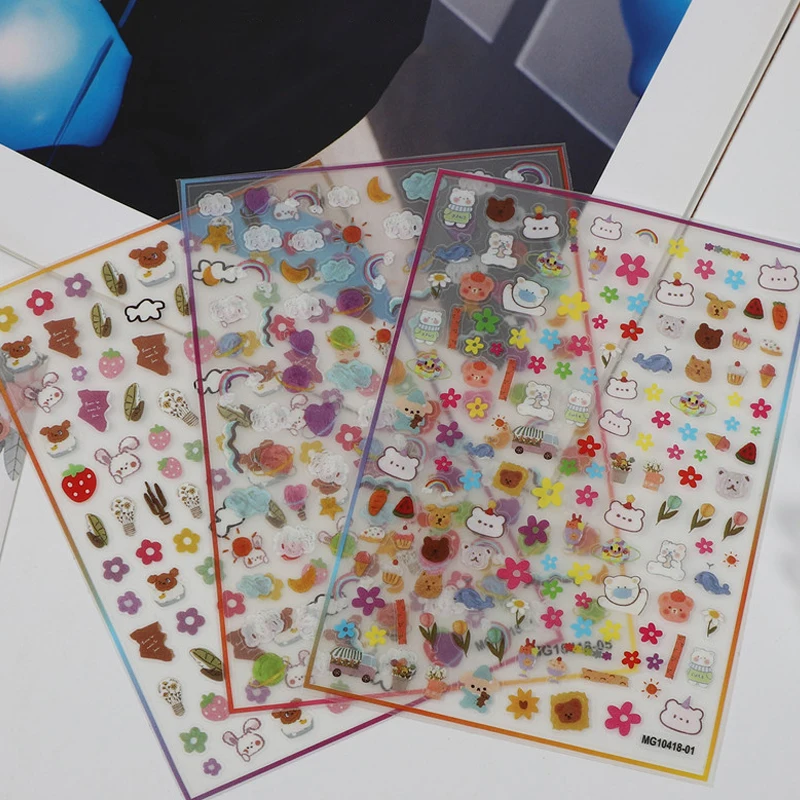 

Наклейки для ногтей, 1 лист, радуга, белое облако, милый медведь, цветок