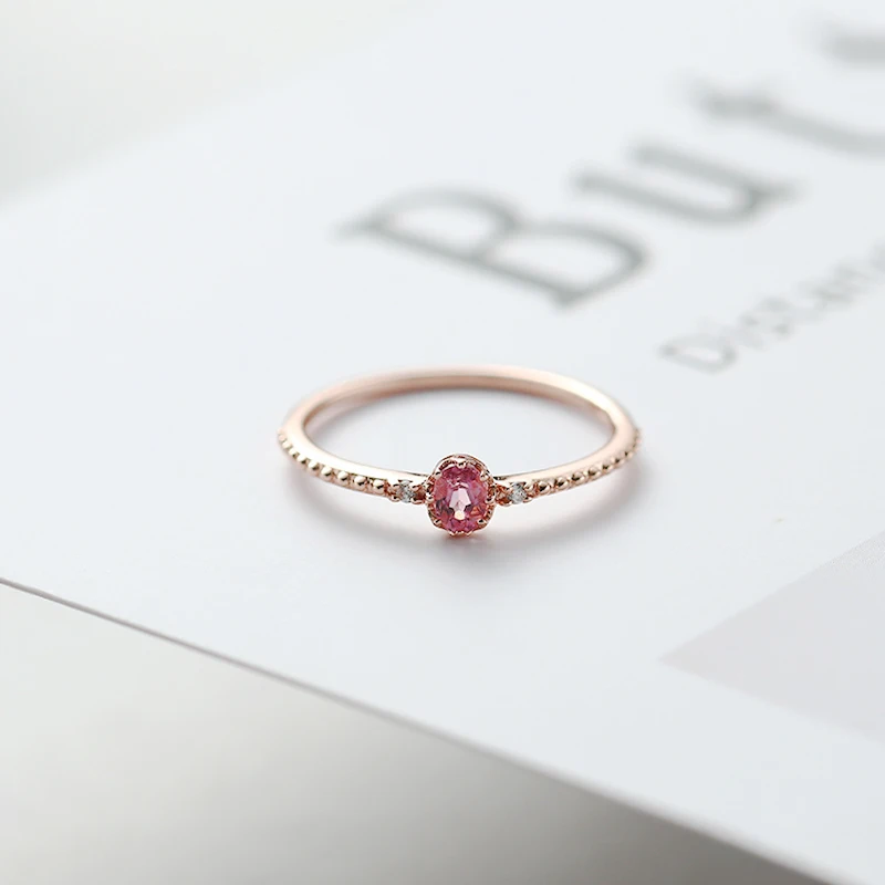

Simple Oval Pink Tourmaline Ring Dainty 925 Sterling Silver Promise Halo Ring Natural Gemstone Handmade Birthstone Stacking Ring
