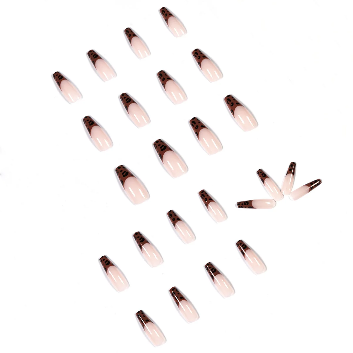 

24pcs Leopard Printed Nail Patch Square Head Glue Type Removable Long Paragraph Fashion Manicure False Nail Patch TO