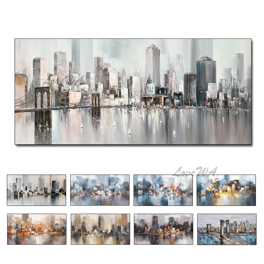 

100% Handmade Seascape Oil Painting Abstract City Paintings Art Canvas Wall Art Large Size Pictures For Living Room Decor