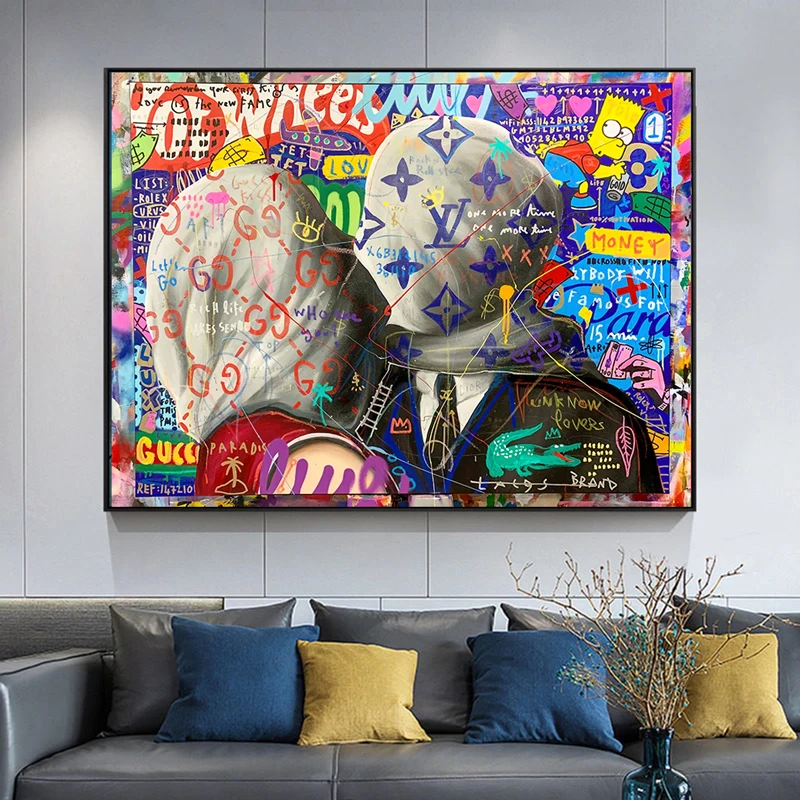 

Modern Lovers Kiss Posters And Prints Street Graffiti Art On Wall Art Canvas Paintings For Living Room Home Decoration Picture
