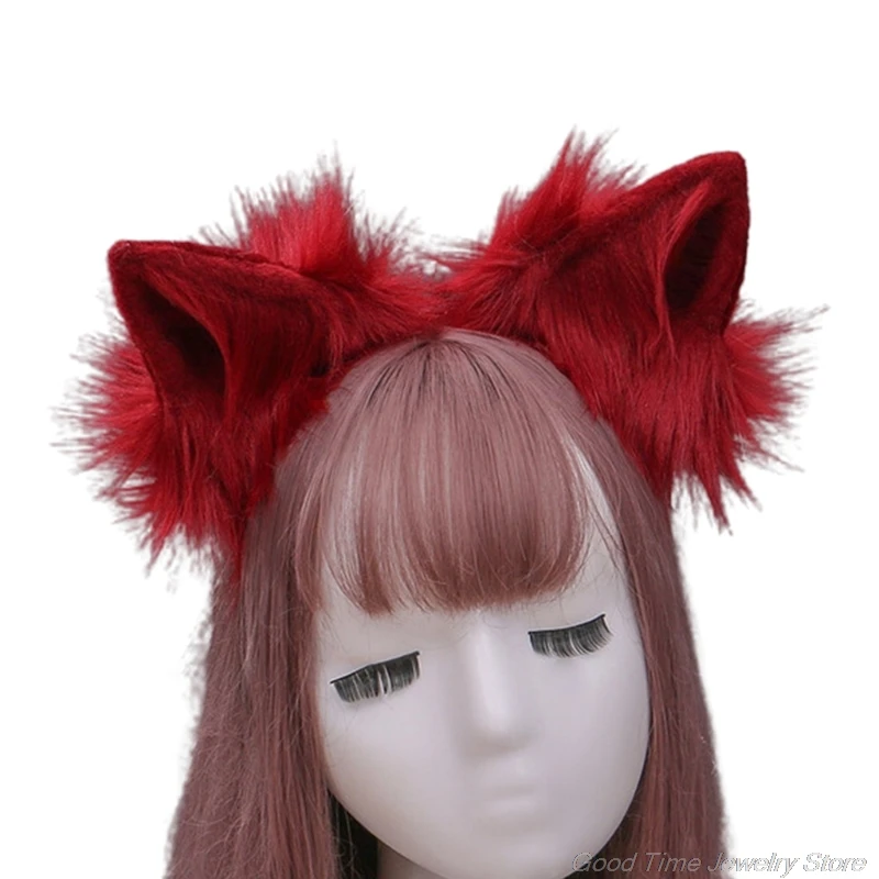 

Animal Anime Faux Fur Wolf Ears Headband Handmade Solid Color Fluffy Plush Hair Hoop Party Cosplay Costume Headpiece M16 21