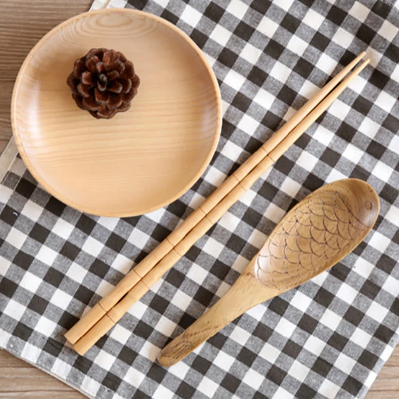 2 шт Деревянный рыбок риса Еда кухонная Ложка инструменты посуда лопатка