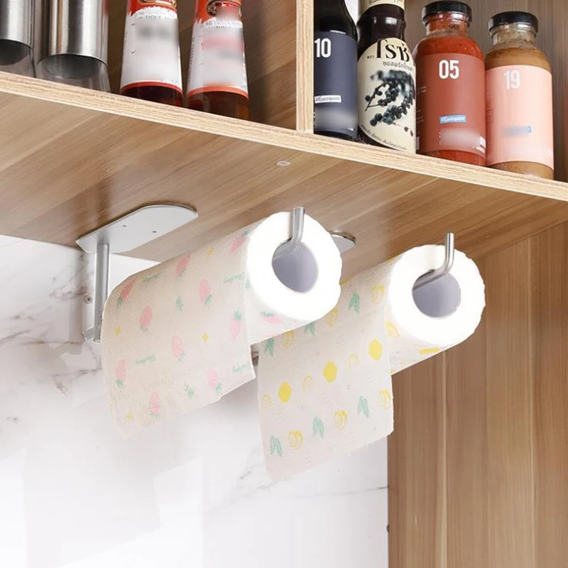 

Stainless Steel Paper Towel Holder Under Cabinet Mount - Easy One-Handed Tear Adhesive Paper Towel Rack Fits Roll,Silver
