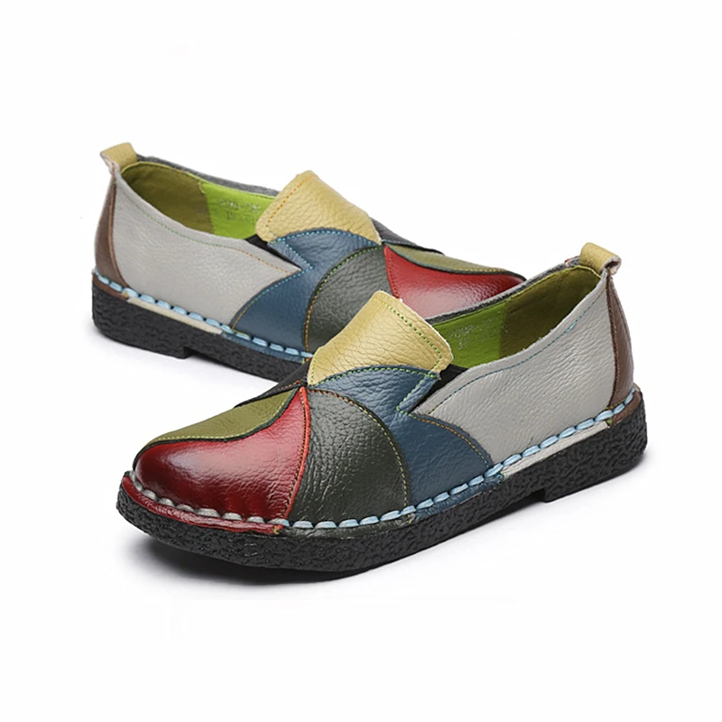 

Women Genuine Leather Loafers Mixed Colors Ladies Ballet Flats Shoes Female Spring Shoes