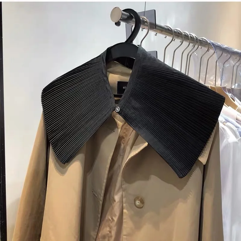 

Women Fashion Pleated Fake Collar Shirt Solid Color Fan-shaped Big Cape Waistcoat Shoulder Retro Doll False Collar Detachable