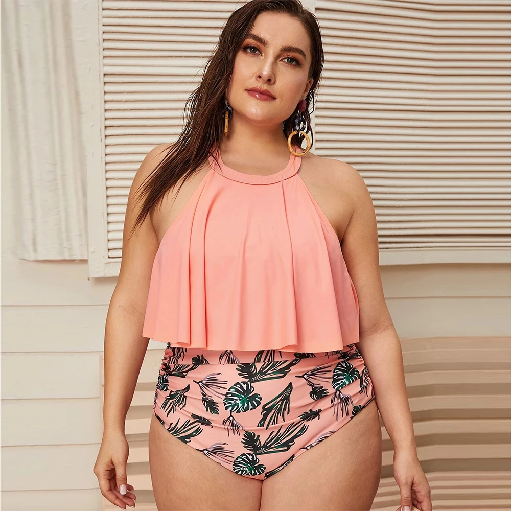 

Plus Size Swimwear Women High Waist Bikini Set Two Pieces Swimsuit Female Large Size Bikini 2020 Bathing Suit Summer Beach Wear