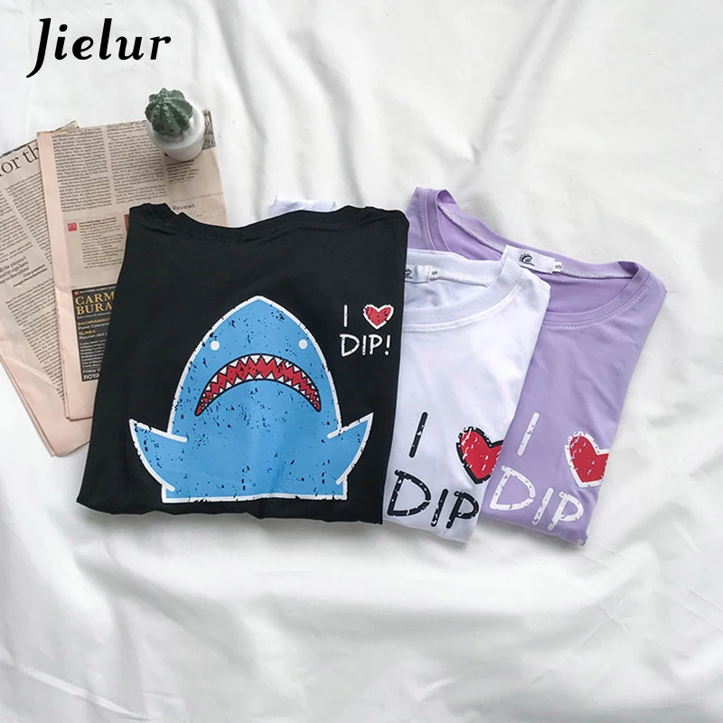 Jielur футболка с рисунком акулы Женская милая Повседневная Милая Корейская