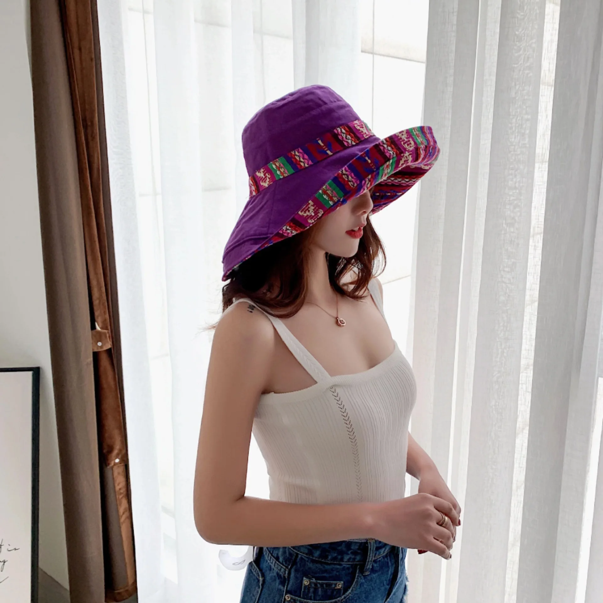 

Foldable Spring and Summer Sunscreen Hat with Double-sided Fisherman Hat and Small Basin Hat for Face-Shading, Panama